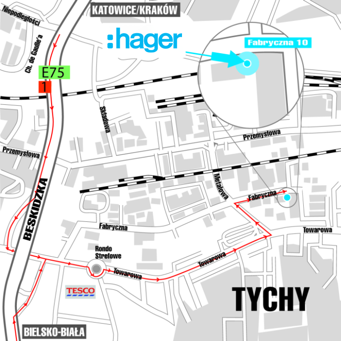 Hager Polo Sp. z o.o. Tychy - Mapa dojazdowa